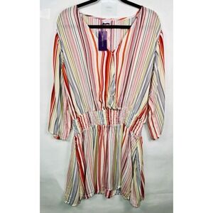 Lascana Dress Women's 12 Striped Cinch Waist Fit & Flare Long‎ V-Neck Cover Up